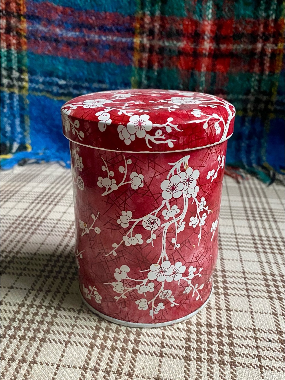 Decorative Red Floral Storage Tin Canister